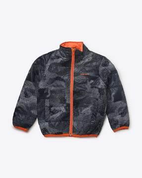 abstract print zip-front bomber jacket with slip pockets