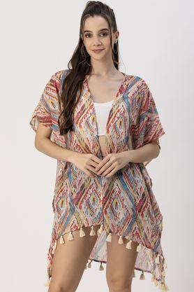 abstract v-neck georgette women's casual wear shrug - multi color