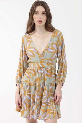 abstract v-neck viscose women's mini dress - multi