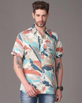 abstract  printed slim fit shirt