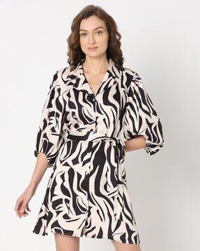 abstract a-line dress with belt