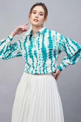 abstract collar neck crepe women's casual wear shirt - green