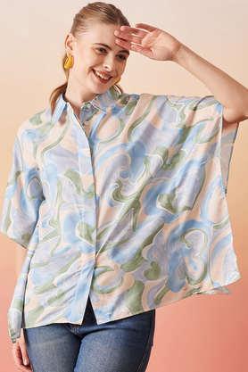 abstract collared satin women's casual wear shirt - multi