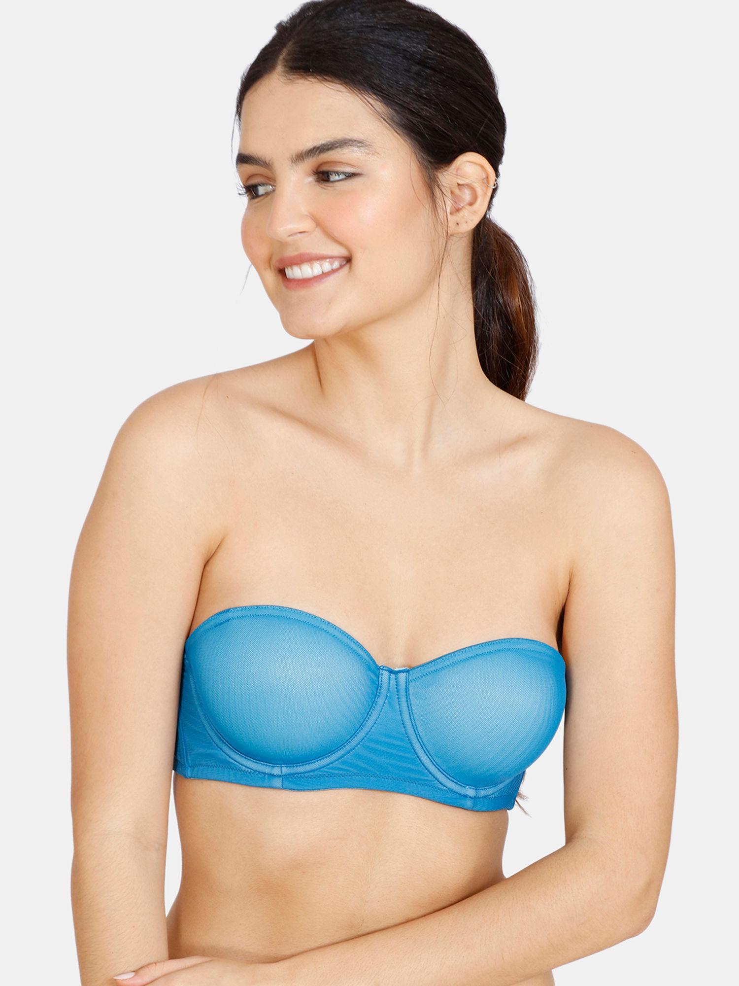 abstract colourplay mesh padded non wired 3/4th coverage strapless bra - blue