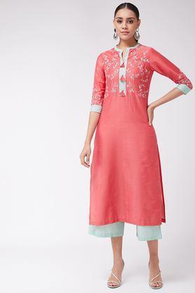 abstract cotton blend woven women's kurta set - pink