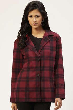 abstract cotton collared women's coat - red