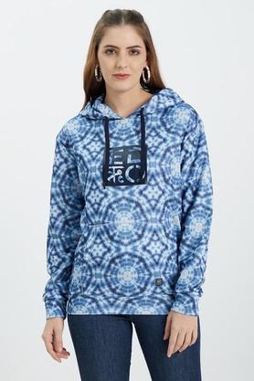 abstract cotton hood womens sweatshirt - blue