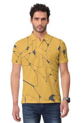 abstract cotton polo men's t-shirt - mustard