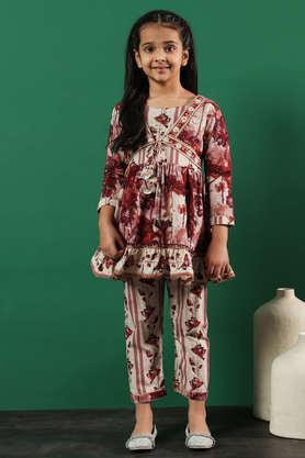 abstract cotton regular fit girls kurti palazzo set - multi