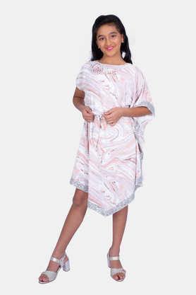 abstract cotton regular fit girls party wear dress - peach