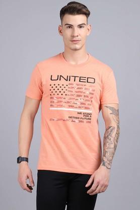 abstract cotton slim fit men's t-shirt - orange