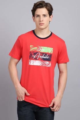 abstract cotton slim fit men's t-shirt - red