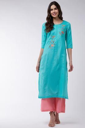 abstract cotton woven women's kurta set - blue