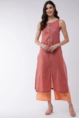 abstract cotton woven women's kurta set - dusty pink