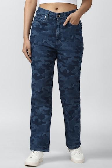 abstract dark ankle-length straight fit jeans