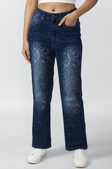 abstract dark ankle-length straight fit jeans