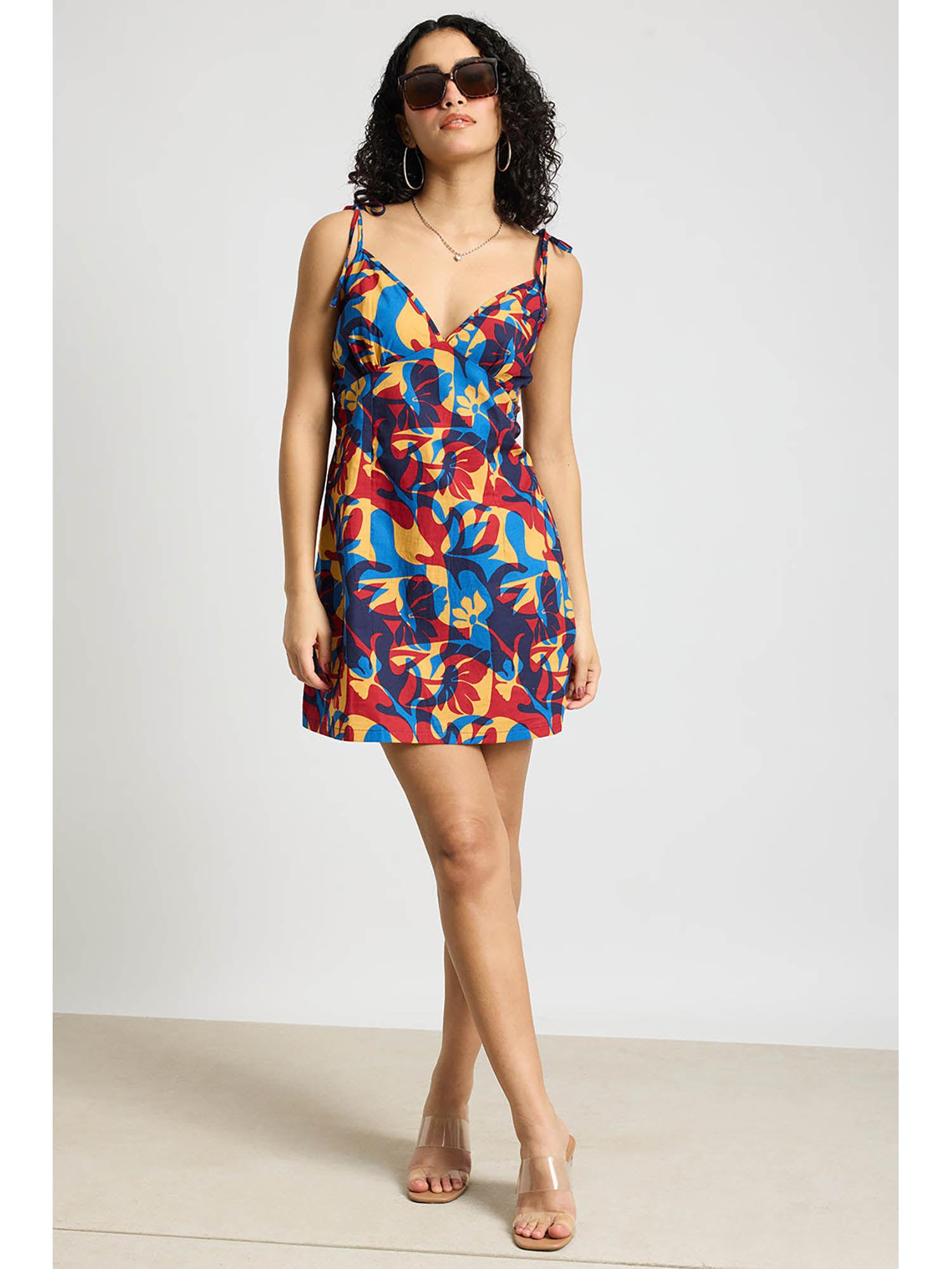 abstract floral printed poplin dress