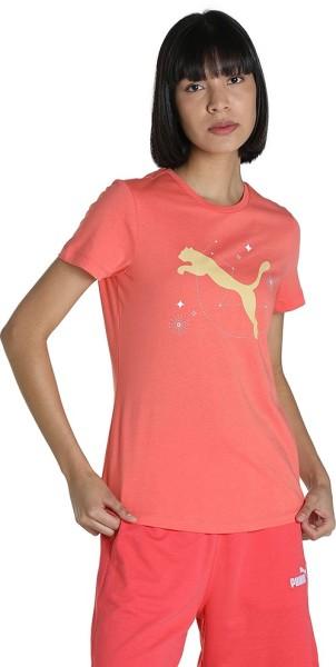 abstract graphic tee women printed crew neck cotton blend pink t-shirt