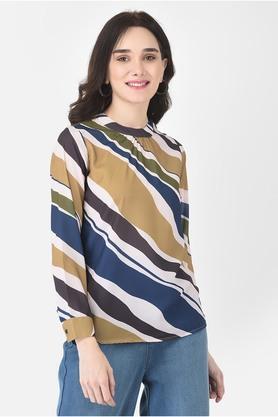 abstract lyocell round neck womens top - multi