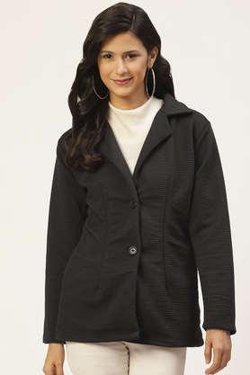 abstract nylon collared women's coat - black