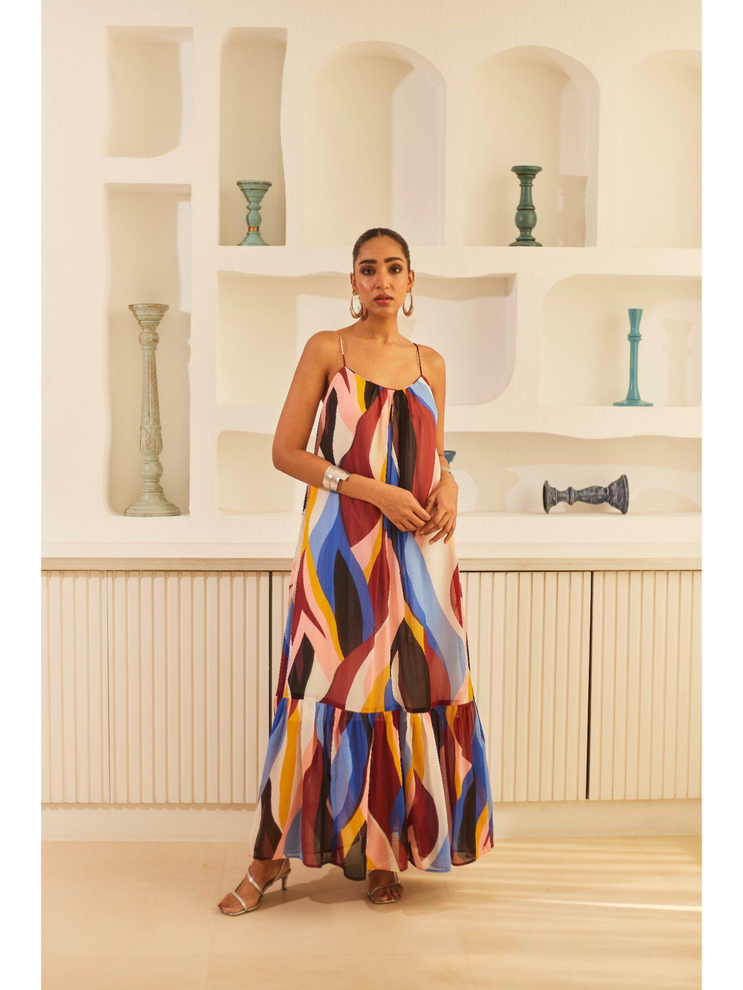 abstract print a-line maxi dress