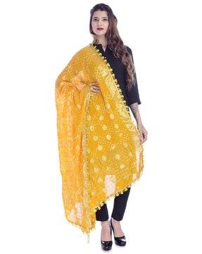 abstract print dupatta with tassels