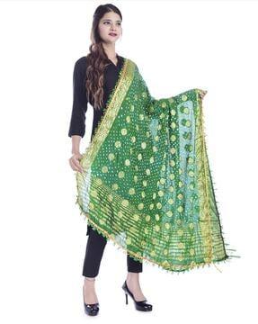 abstract print dupatta with tassels