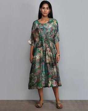 abstract print fit & flare dress