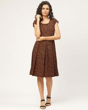 abstract print fit & flare dress