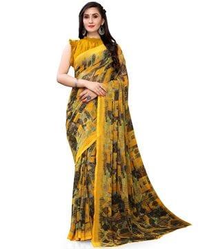 abstract print georgette saree with blouse piece