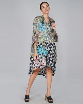 abstract print high low shirt dress