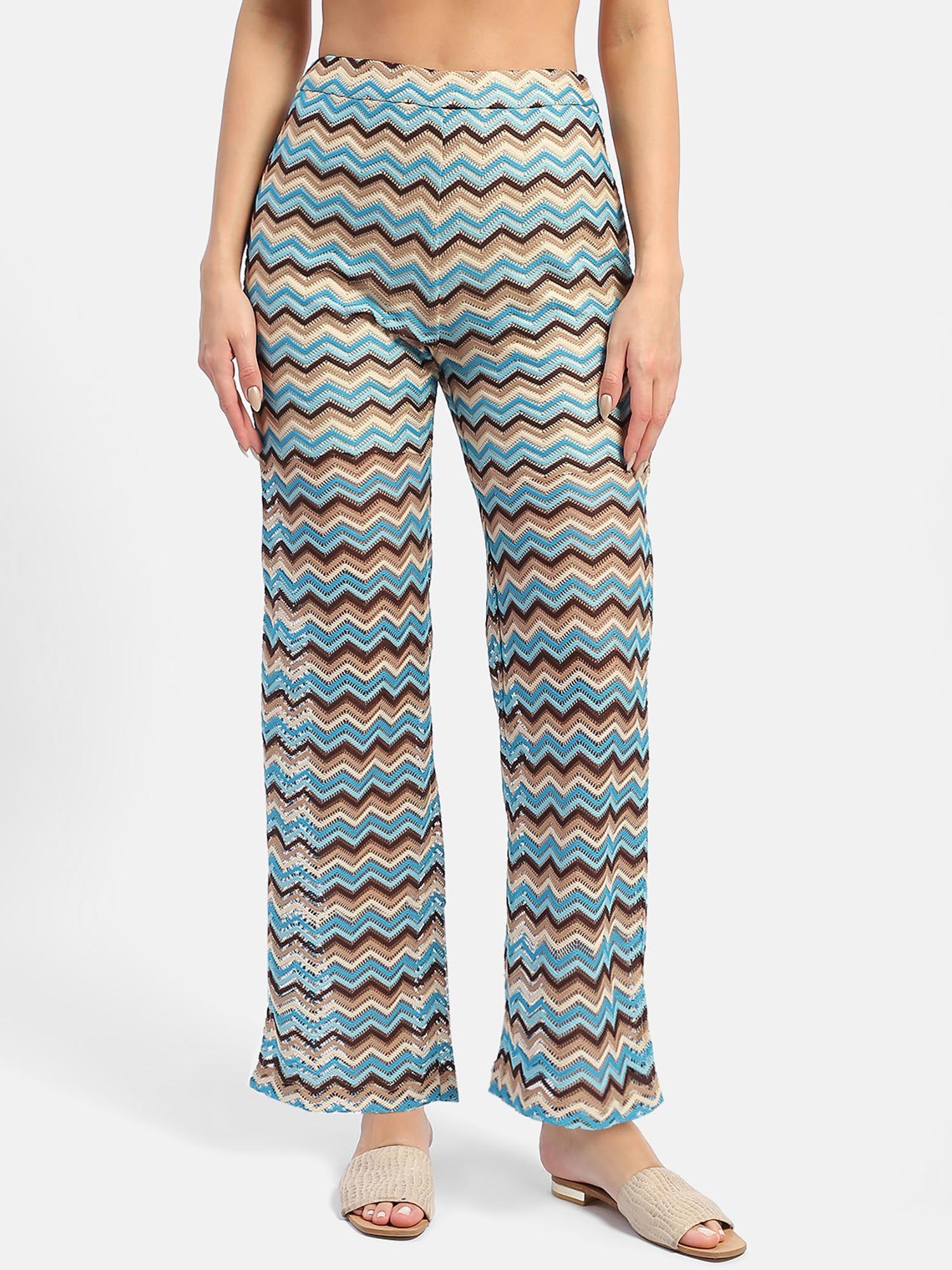 abstract print knitted flared blue trouser