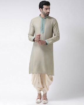 abstract print kurta with mandarin collar