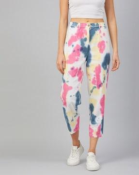 abstract print mid-calf length jeans