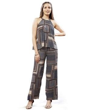 abstract print pant-suit set