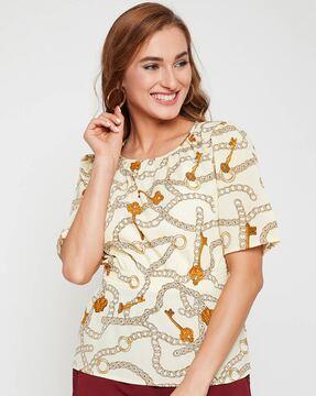 abstract print round neck top