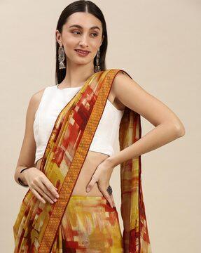 abstract print saree with lace border