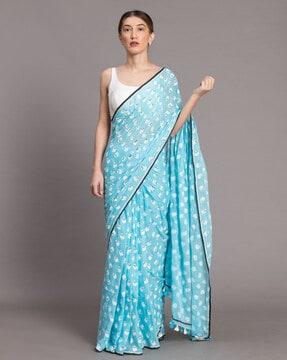 abstract print saree with tessels