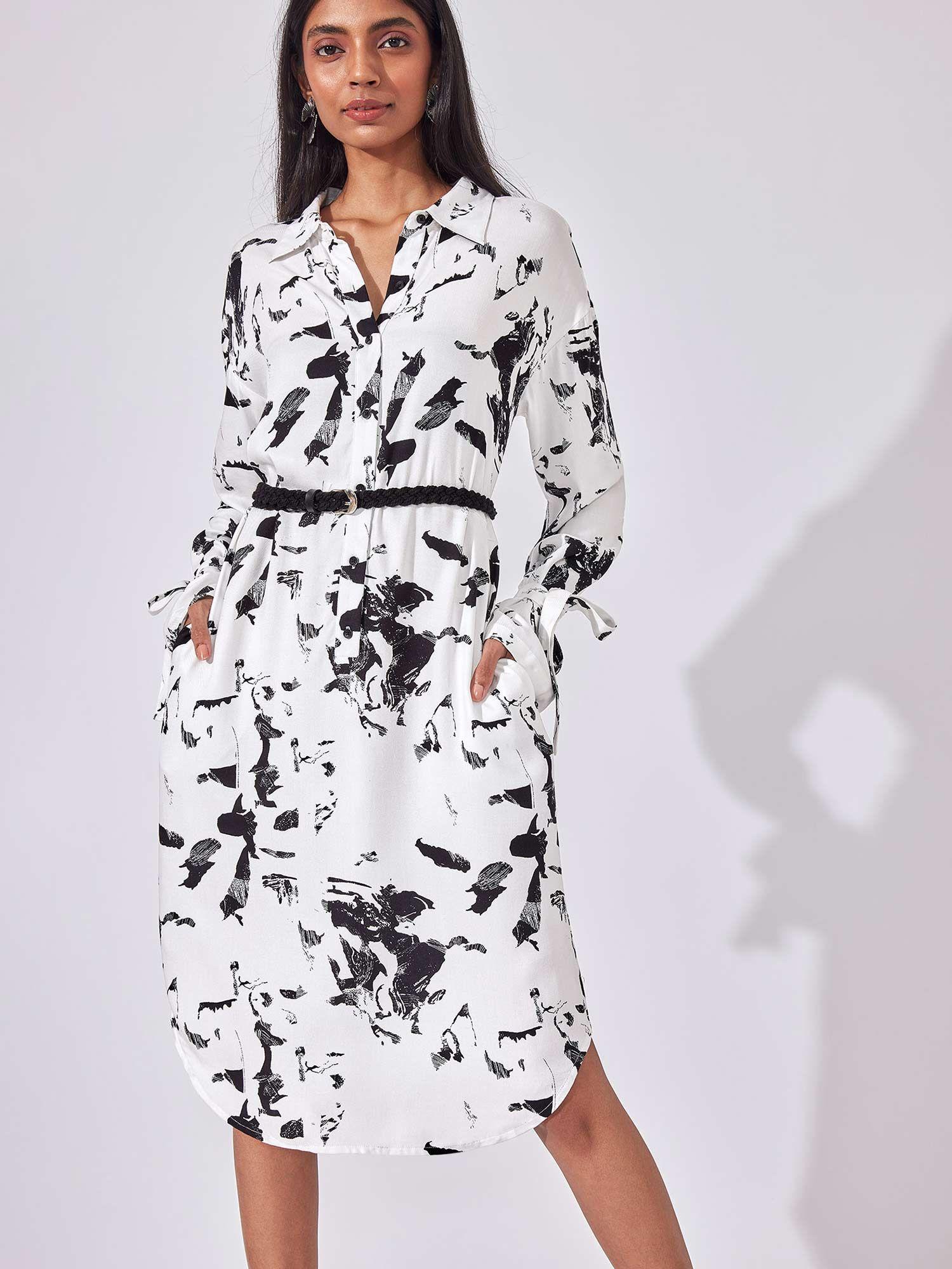 abstract print shirt dress