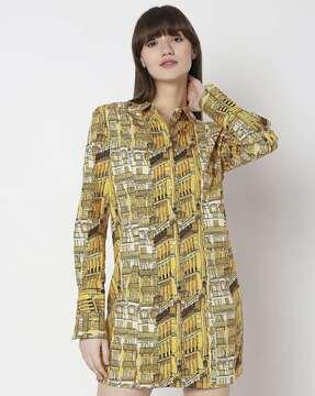 abstract-print shirt dress