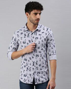 abstract print shirt with spread collar