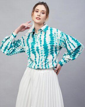 abstract print shirt with spread collar