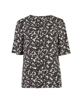 abstract print short sleeves blouse