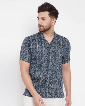 abstract print short sleeves slim fit shirt