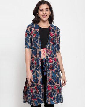 abstract print shrug with tie-up