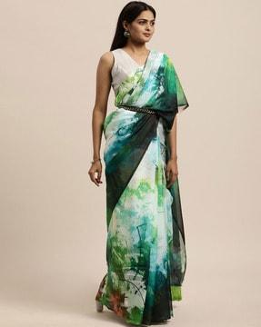 abstract print silk saree with blouse piece