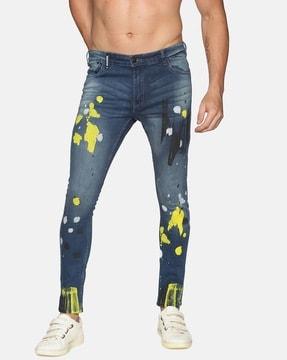 abstract print skinny jeans