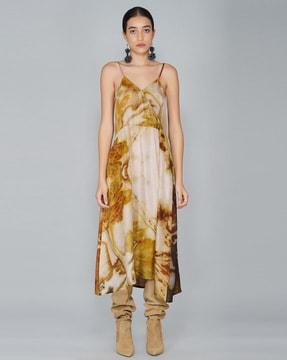 abstract print sleeveless a-line dress