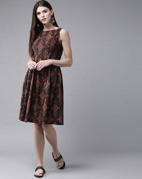 abstract print sleeveless a-line dress