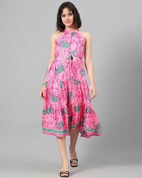 abstract print sleeveless fit & flare dress